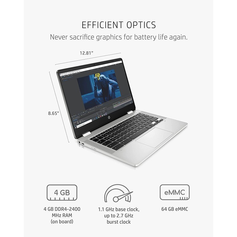 HP Chromebook x360 14a 2 合 1 笔记本电脑,Intel Pentium Silver N5000 处理器,4GB RAM,64 GB eMMC,14英寸高清显示屏,Chrome OS 带网络摄像头和双麦克风